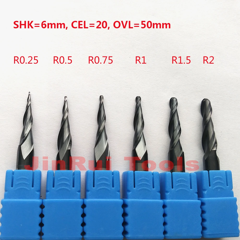 

1 шт., Концевая фреза HRC55 R0.25/R0.5/R0.75/R1/R1.5/R2, хвостовик 6 мм, 50 мм