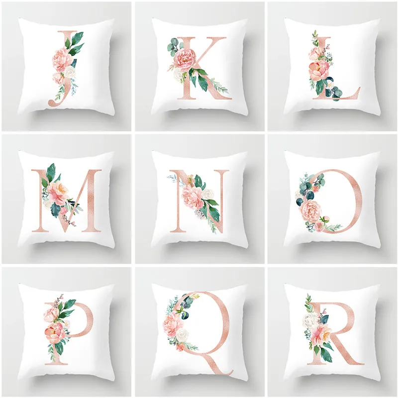 Fuwatacchi Colorful English Alphabet Cushion Cover Sofa Home Decoration Rose Flower Letter Pillowcase Kids Room Decoration