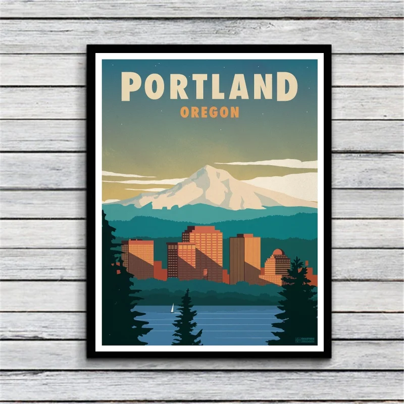 VINTAGE PORTLAND OREGON Canvas Painting Wall Art Print Modern Poster