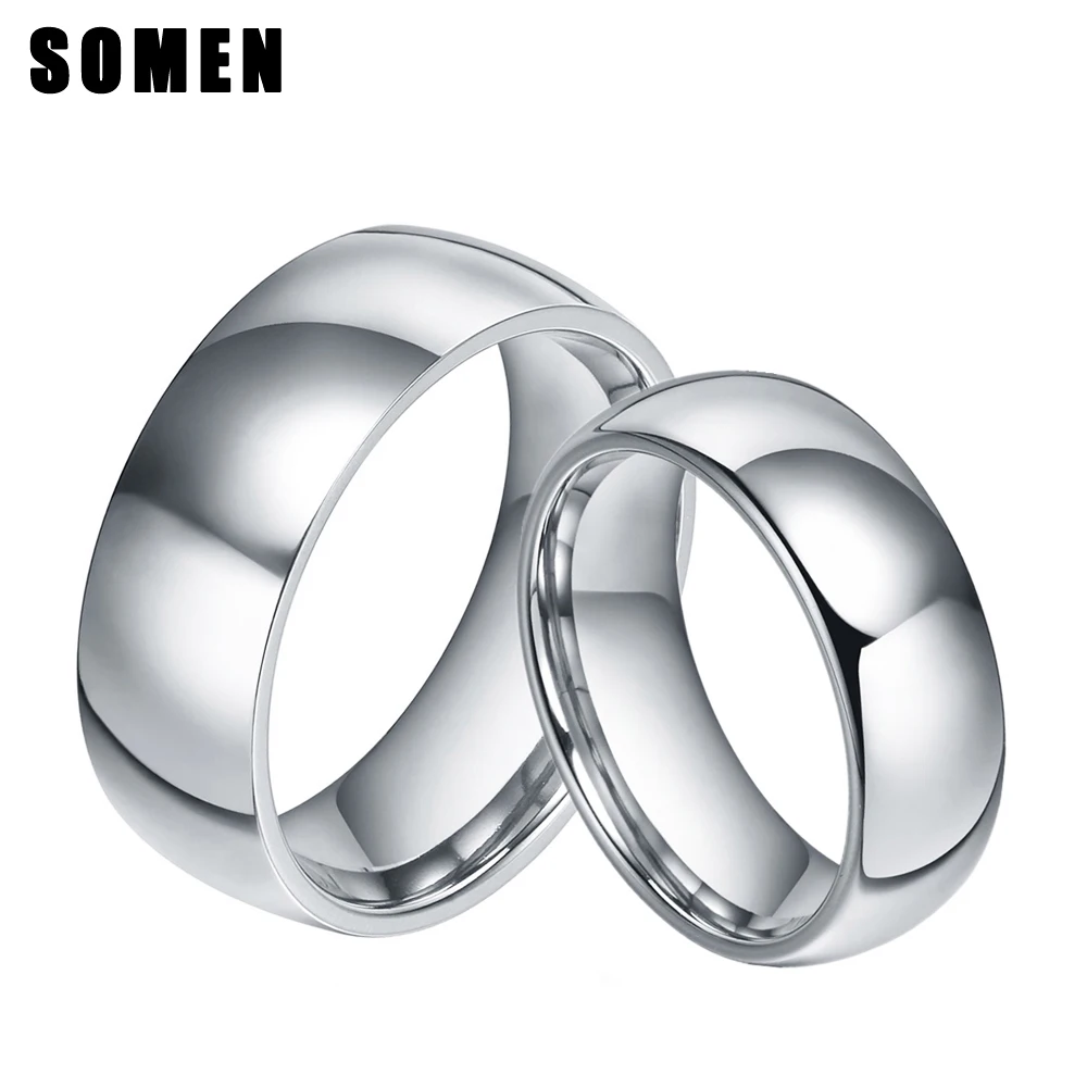 2Pcs 6mm&8mm Ring Set Silver Titanium Ring Domed Design Wedding Band Engagement Rings Fashion Couple Jewelry Love Alliance Anel