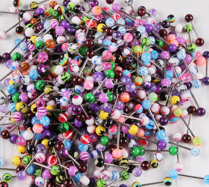 Tongue Barbell Colorful Stainless Steel Bar Acrylic Ball Tongue Rings Bars Body Jewelry Piercing