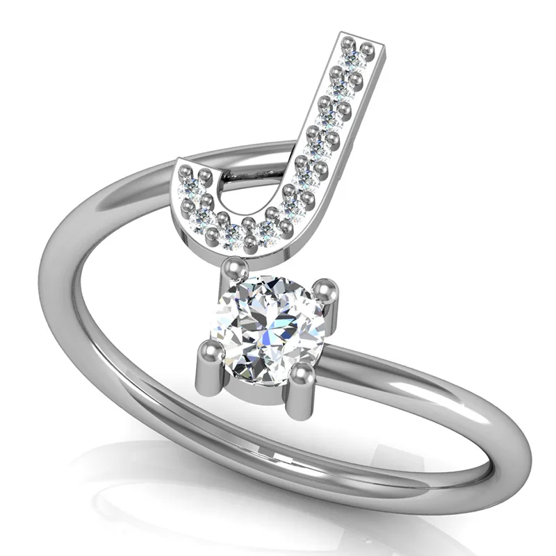 ZHOUYANG, 26, кольца с буквами для женщин, для девушек, креативный кубический цирконий, открытый палец, кольцо серебряного цвета, вечерние, подарок, модное ювелирное изделие KCR208 - Цвет основного камня: J
