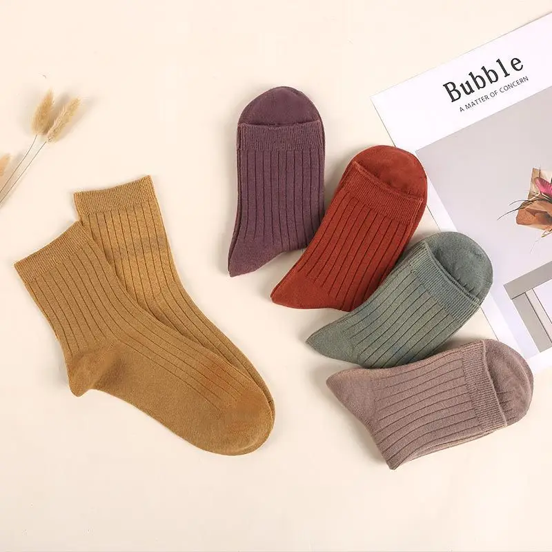 5 шт./лот женские носки высокого качества хлопковые носки модные стильные носки теплые носки сплошной цвет для леди девочек