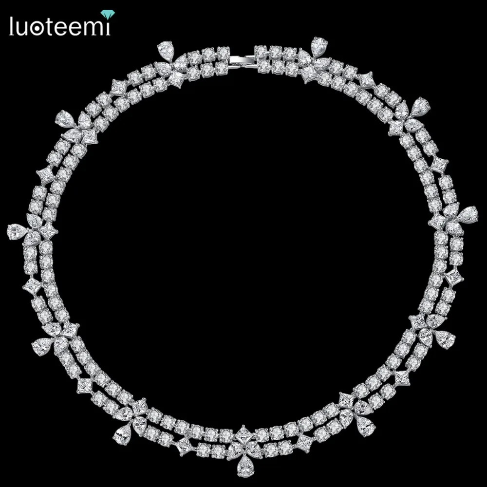LUOTEEMI New Luxuries Delicate Wedding Jewelry Bridal Necklace Flower Round Square Waterdrop Crystal Statement Bridesmaid Choker цена LUOTEEMI New Luxuries Delicate Wedding Jewelry Bridal Necklace Flower Round Square Waterdrop Crystal Statement Bridesmaid Choker цены онлайн