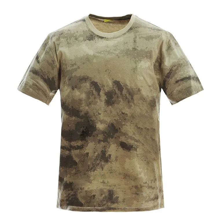 Летняя камуфляжная хлопковая футболка, Мужская Военная быстросохнущая камуфляжная футболка с круглым вырезом, дышащая тактическая армейская футболка с коротким рукавом - Цвет: Khaki Camo