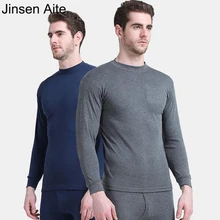 Jinsen Aite плюс размер m-xxxl осенне-зимнее мужское хлопковое термобелье мужские мягкие теплые костюмы рубашка+ брюки комплект из 2 предметов JS644