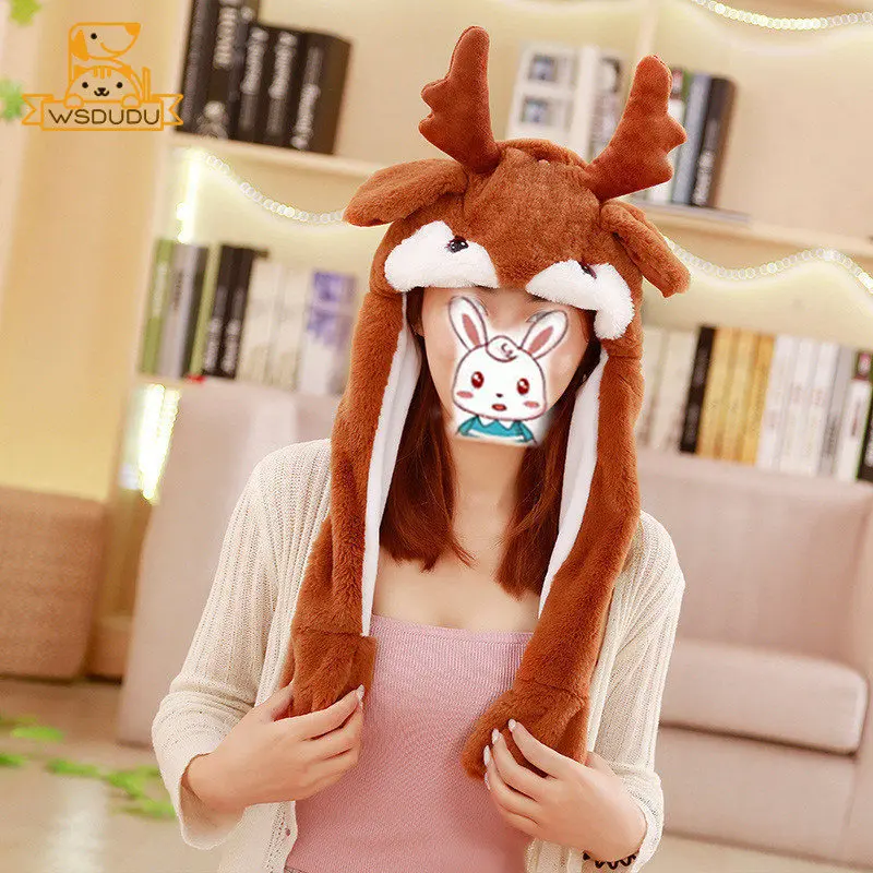 Милые подвижные уши, шапка Пикачу, кролик, шапка Kawaii, кошка, олень, собака, слон, животные, куклы, мягкие игрушки, мультяшная одежда, аксессуары, подарок - Color: Fawn