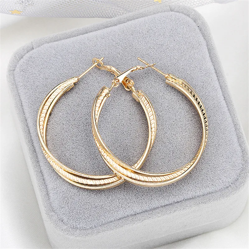 

Simple Gold color Big Hoop Earring For Women Statement Fashion Jewelry Accessories Large Circle Round Earrings