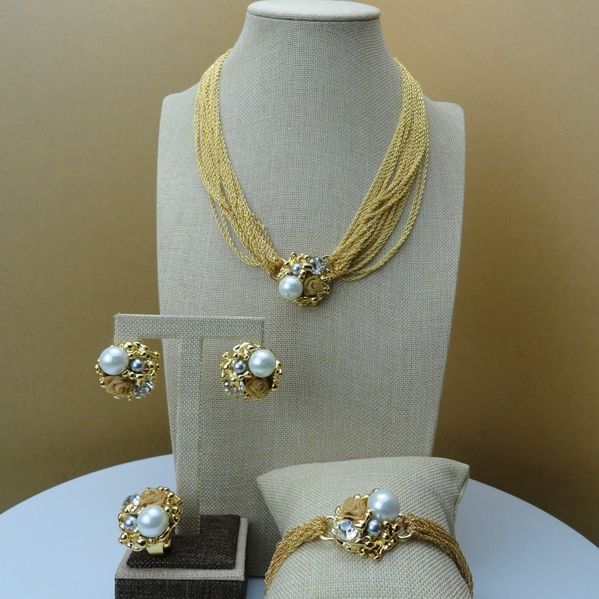

Yuminglai 2019 Dubai Luxury Jewelry Set African Fashion 24k Plated Gold Ladies Flower Design Jewelry Sets FHK6241