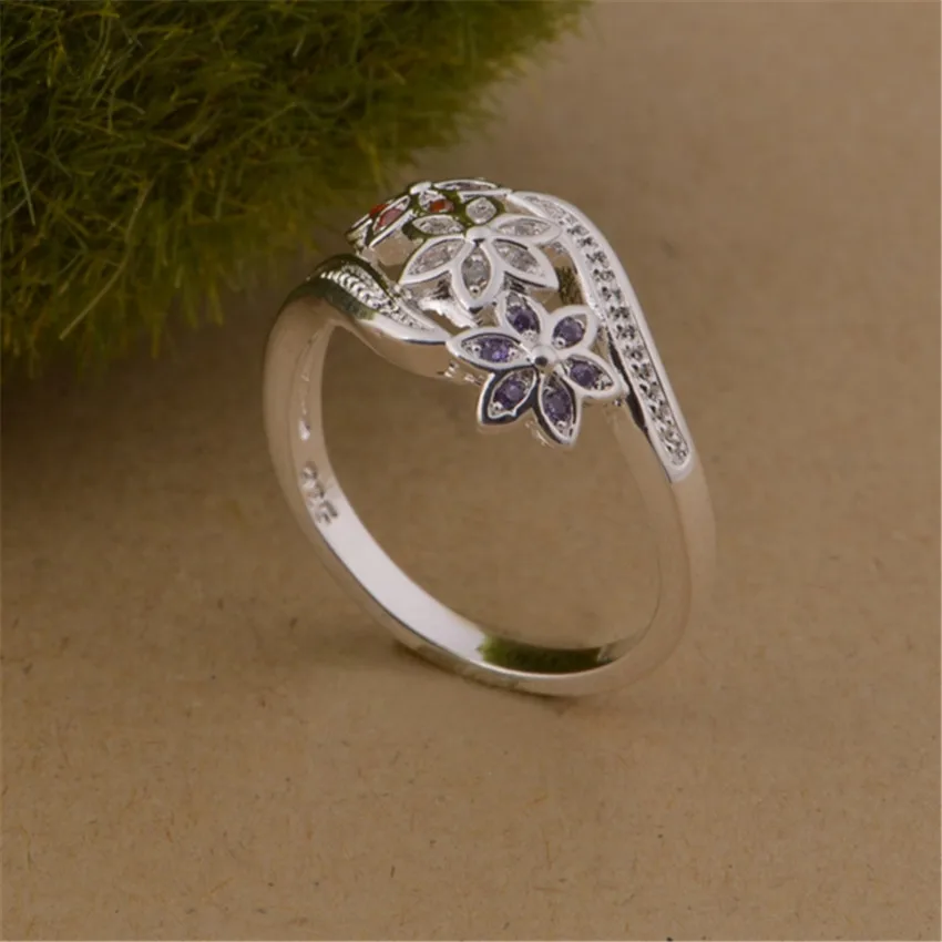 Fashion 925 Wedding party ring silver plated trend cute women shiny Crystal CZ engagement ring sweet fashion jewelryJSHR1075