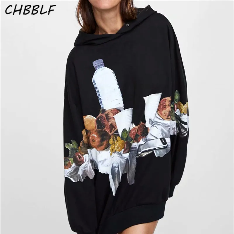 

CHBBLF women fashion print sweatshirt basic long sleeve hooded pullovers female streetwear tops XSZ1791