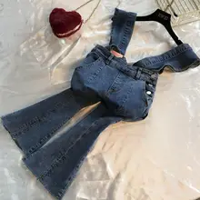 Новинка весны Для женщин, высокая талия, джинсовые брюки для девочек студентов Повседневное комбинезон, брюки, джинсы с яркой отделкой комбинезоны