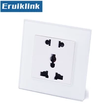 Eruiklink EU/UK/US Power Socket, White Crystal Glass Panel AC110~250V 10A Wall Power Socket