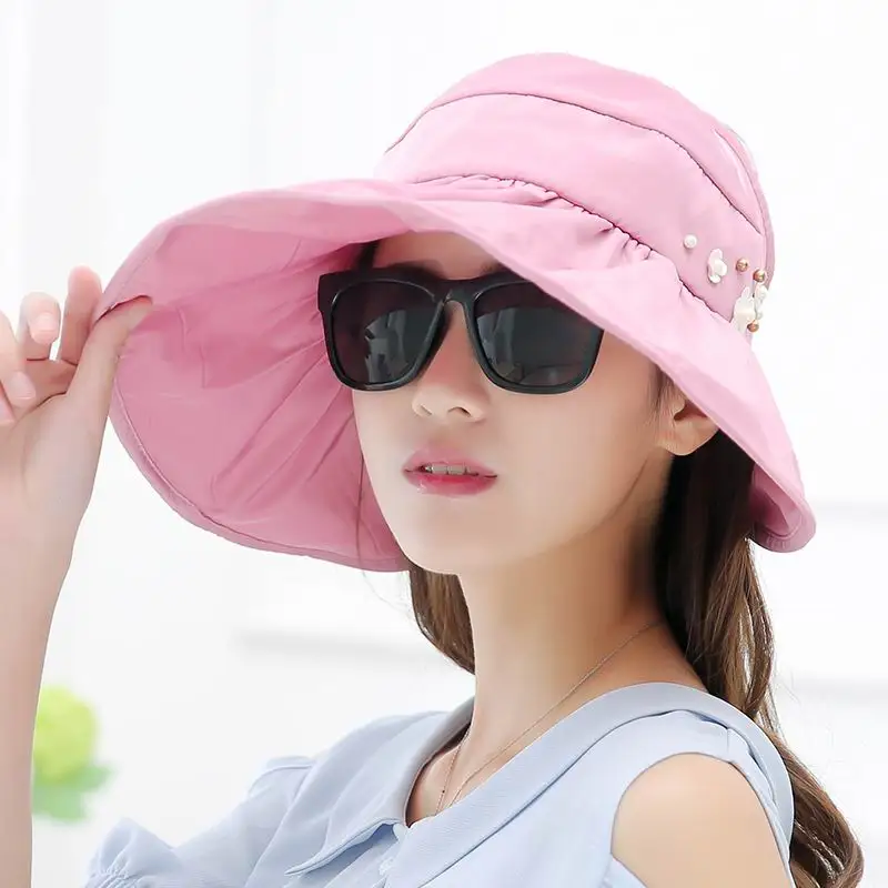 

Spring and summer women thin sun hat casual Travel female cap sunscreen Fold cotton breathable windproof rope