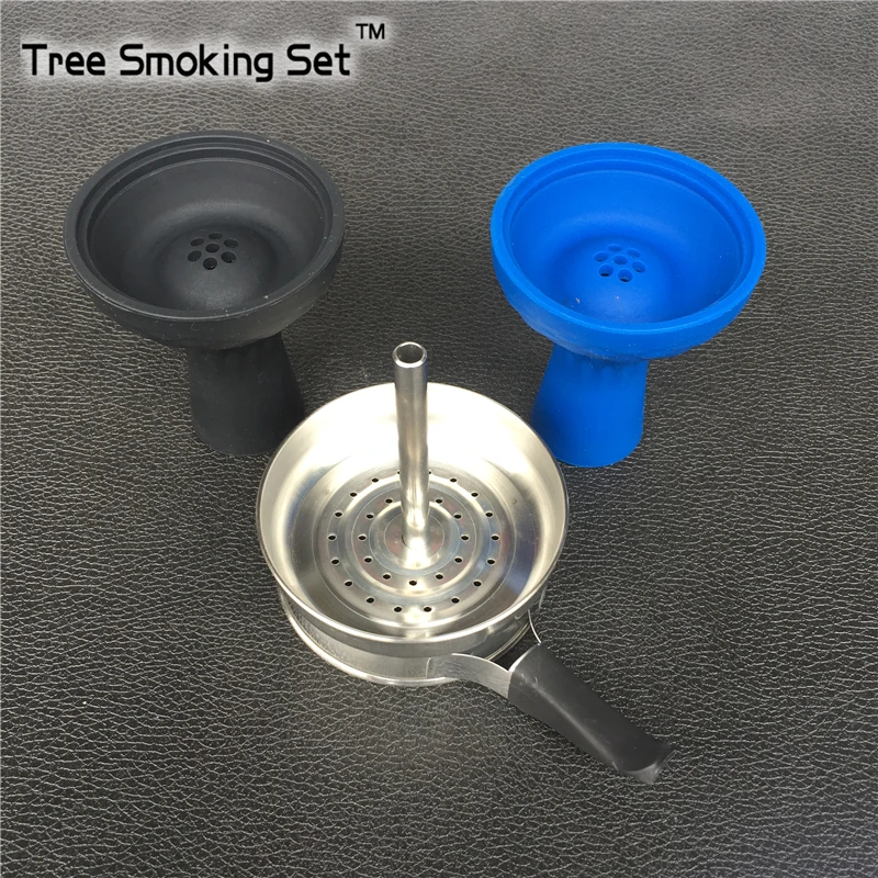 

1pc Shisha 7 holes Siliconen hookah bowl waterpijp+1pc Metal carbon barrier Splitter nargile shisha Houder al fakher fumari mig