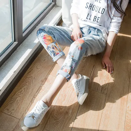 Light blue VIHKLC джинсы с дырками новые весенние/осенние женские джинсы для брюк Женские повседневные джинсы средней посадки Большие размеры 25-32 T156 - Цвет: Light blue