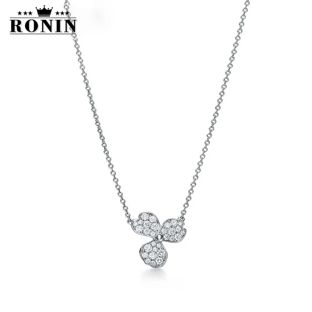 

RONIN 100% Sterling Silver Height Quality 1:1 Have Logo TIFF Flower Rhyme Series Pendant Necklace Women's Jewelry Free Mail