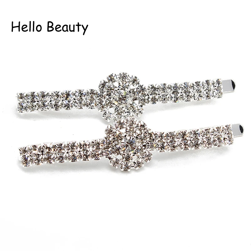 12 PCS Trendy Clear Crystal Hair Slide Rhinestone Barrette Clip