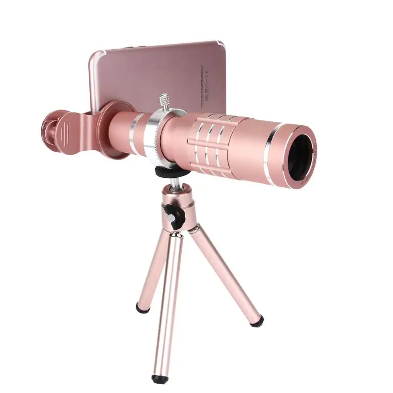 Rose gold Алюминиевый штатив Tripode Gorillapod+ чехол для объектива штатива для смартфона 18X Zoom Phone с телескопом длиннофокусный объектив - Цвет: Rose gold