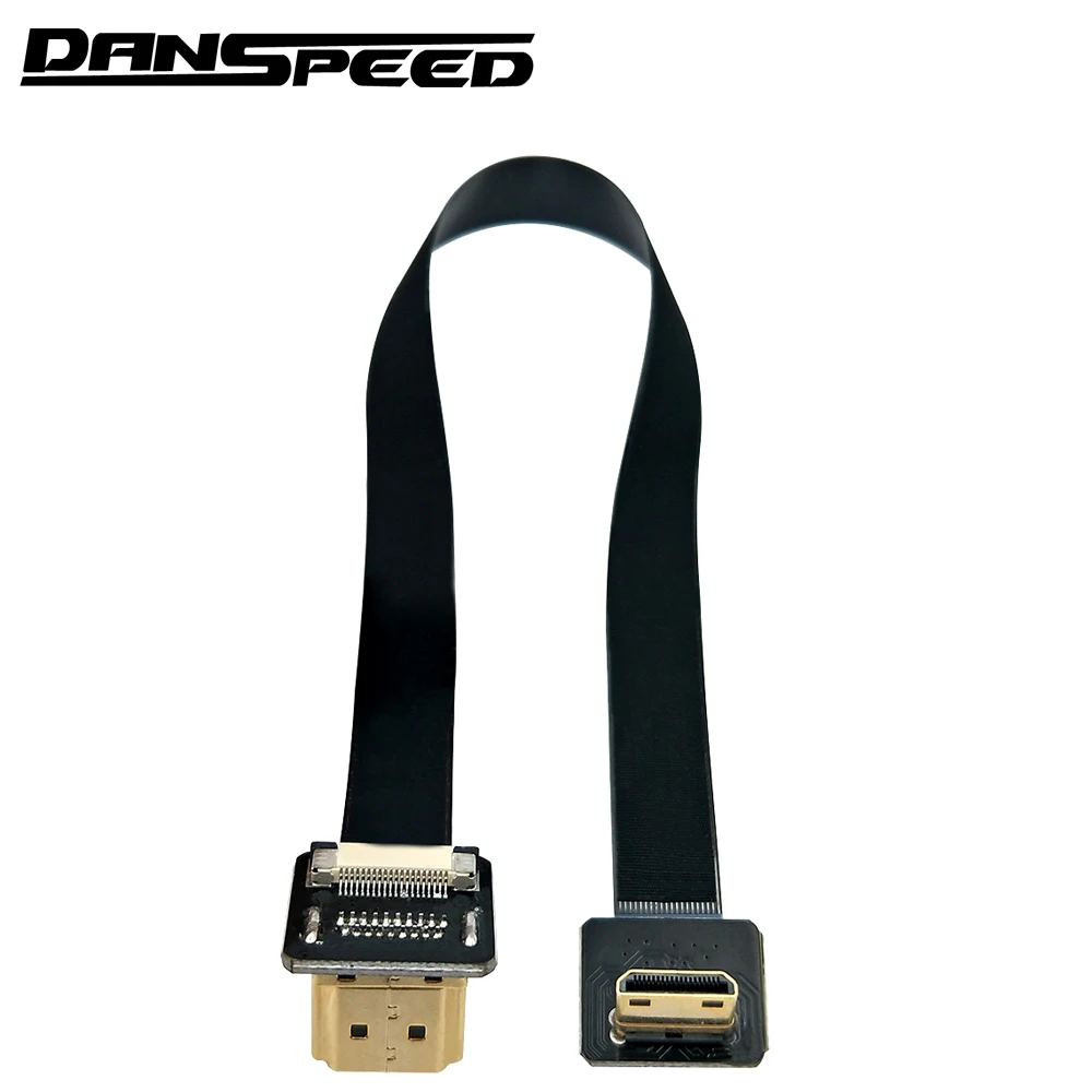 Danspeed أسفل بزاوية m/m نوع hdmi وذكر أن ميني hdmi ذكر hdtv fpc شقة كابل موصل التلفزيون 20 سنتيمتر