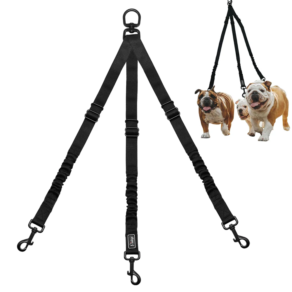 Nylon Dog Leash Coupler 3 Way No Pull Pet Dog Lead Leashes No Tangle
