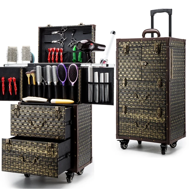 Luxury Nails Makeup Toolbox,Hairdressing trolley luggage Vintage metal