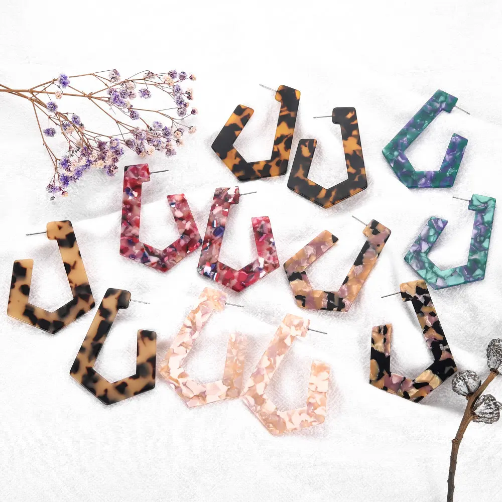 

2019 Boho Fashion Big Earings Multi-color Large Color Block Leopard-print Tortoiseshell Earrings Geometric Stud Earrings Jewelry