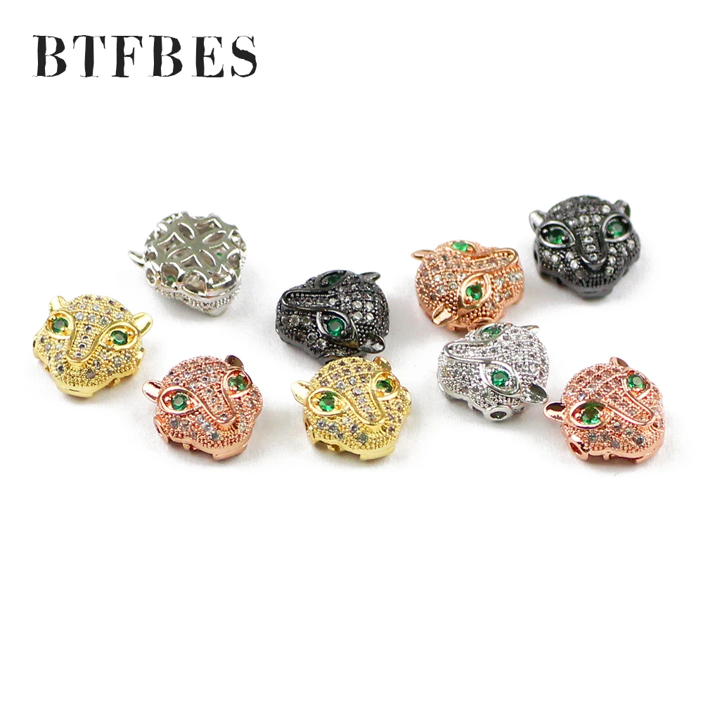 

BTFBES 4pcs Green eyed Cat leopard head Pendant charm Men's bracelet making DIY Jewelry Copper beads Metal discovery create Bead