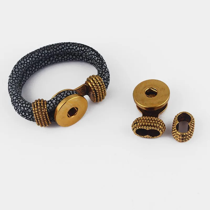 3Sets Antique Gold Snap Button Clasp For 6mm Round Leather Cord Bracelet Finding