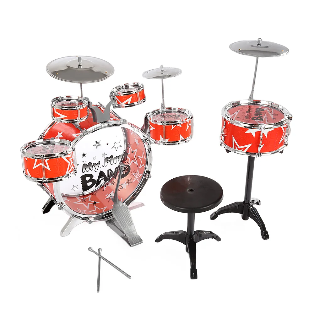 Children Kids Drum Set Musical Instrument Toy 6 Drums with Small Cymbal Stool Drum Chair Christmas Gift for Boys Girls Children Kids Drum Set Musical Instrument Toy 6 Drums with Small Cymbal Stool Drum Chair Christmas Gift for Boys Girls
