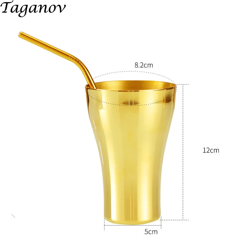 

yellow brass Drinkware Cola Mugs With Straws 400ml Pure Metal copper mug drinking Straw coffee milk beer tumbler friends gifts