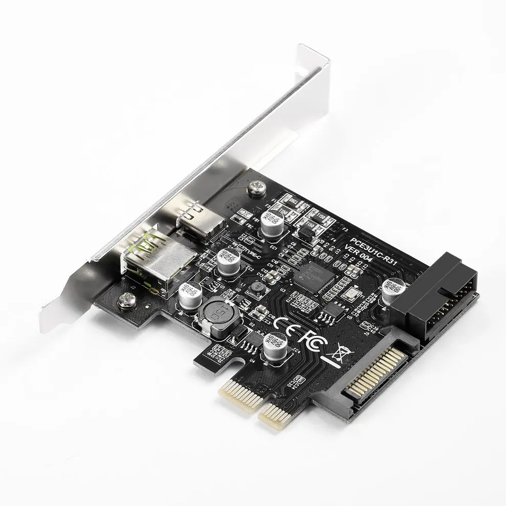 

5pcs PCI-E Card 1x Express to USB3.1 Type C Dual Port Fast Charge Expansion Card Adapter for PC Computer + Driver CD