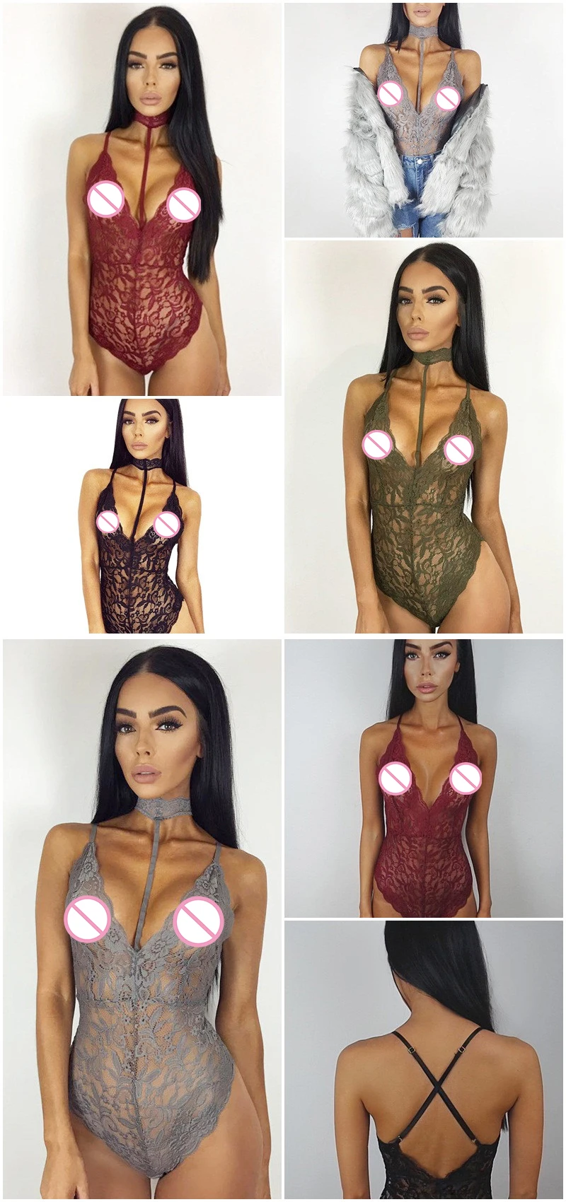 Gtpdpllt Sexy Halter lace bodysuit See-through Women hollow out Beach jumpsuit romper body feminino overalls Party bodysuits