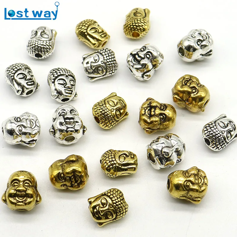 10x8mm Wholesale Mixed Size 20pcs/lot Metal Charms Sliver Golden Zinc Alloy Smile Buddha Head Spacer Beads for Jewelry Making