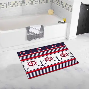 

Anchors and Ship Wheel Bath Rug Non-slip Bathroom Mat 20 W X 32 L Inches