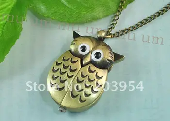 

Quartz Pocket Watch Free shipping death hallows charms owl watches10pcs/lot New bronze necklace Chain Pendant woman mens