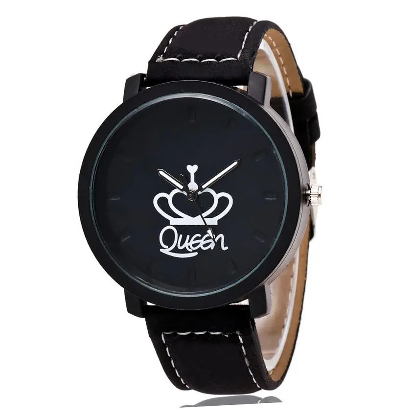 

Couple Watch 2019 Queen King Crown Lover's Women Men Watches Ladies Fuax Leather Quartz Analog Wristwatch Clock relogio feminino