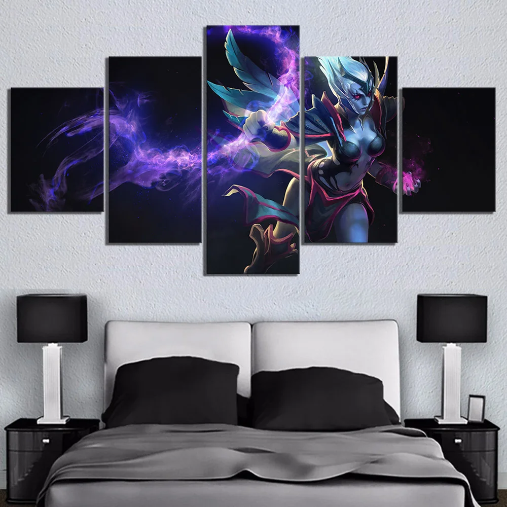 Wall Art Modular Pictures Canvas Printed 5 Panel Vengeful Spirit DOTA 2 Video Game Home Decor Poste
