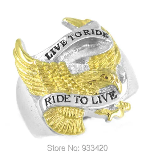 Кольцо с надписью "Live To Ride Eagle" для байкеров, кольцо из нержавеющей стали, ювелирное изделие из серебра и золота, классическое кольцо для байкеров 0005B