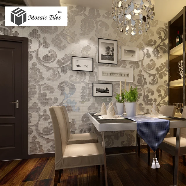 white floral glass tile ivy pattern silver mirror design hotel home bar interior wall ideas shower