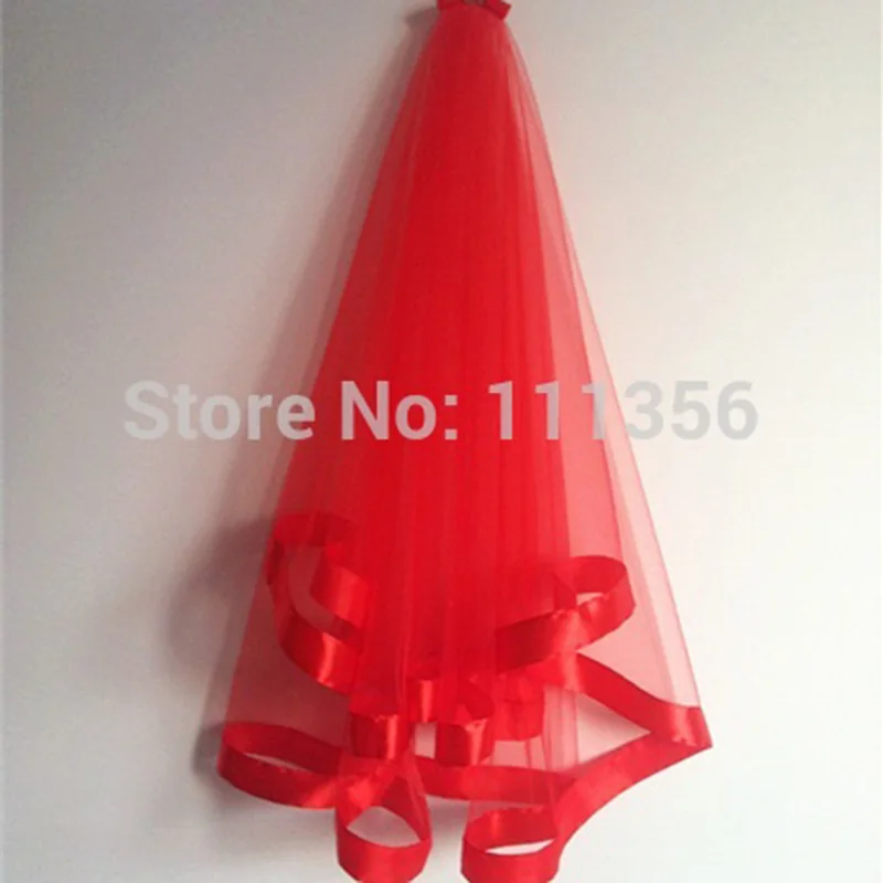 Фата свадебная двухслойная с лентой и краем красный/черный/белый/цвет слоновой