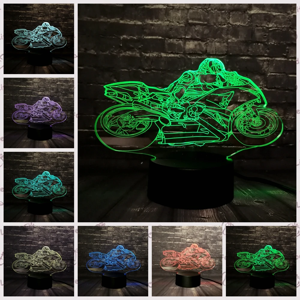 Светодиодный 3d-ночник moto cykel светодиодный свет мотоцикл форма автомобиль 7 цветов Изменение человек мальчик подарок спальня декоративная мото лампа RC игрушка