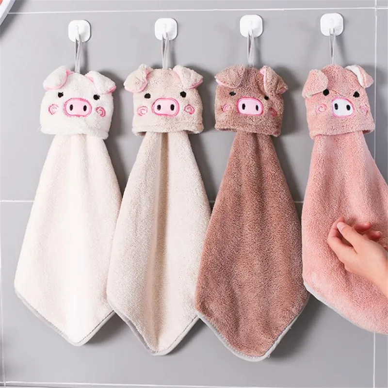 1PC Pig Head Hand Towel Cartoon Towel For Kids Chidren Microfiber Absorbent Hand Dry Towel Kitchen Bathroom Soft Plush Dishcloth