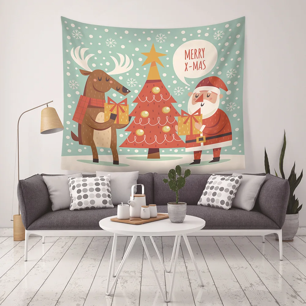 

Deer Santa Claus Christmas Tapestry 2018 Merry Christmas Wall Hanging snow scene Art Couch Home Decor Blanket Mat 200*150cm
