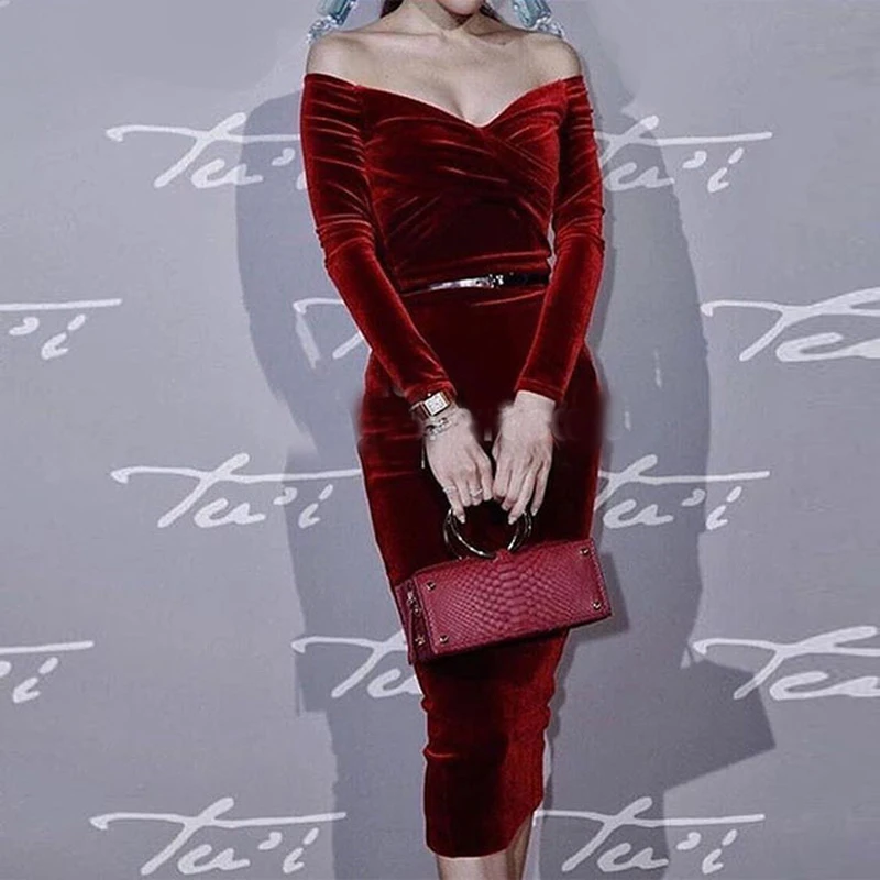 Off-Shoulder-Burgundy-Velvet-Evening-Dress-Tea-Length-Long-Sleeve-Formal-Dress-Special-Occasion-Night-Party.jpg_640x640