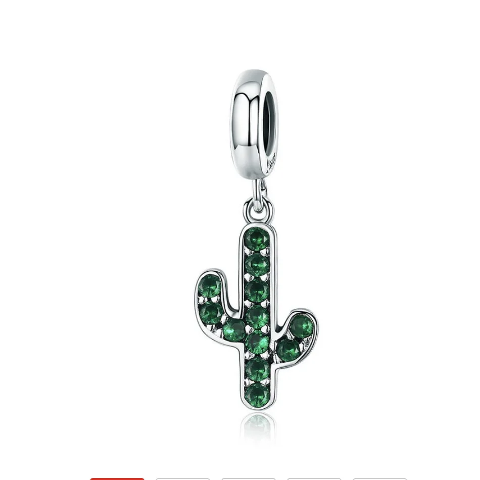 

Trendy 925 Sterling Silver Beads Strong Cactus Glittering Green CZ Pendant Charm fit Original Pandora Bracelet Women DIY Jewelry