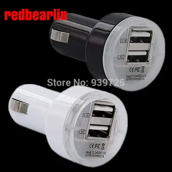 

redbearlin 100pcs/lot White/Black Dual USB Car Charger Universal Charger For iPhone 4 4S 5 5G 5c 5s iPod Nano For Samsung HTC