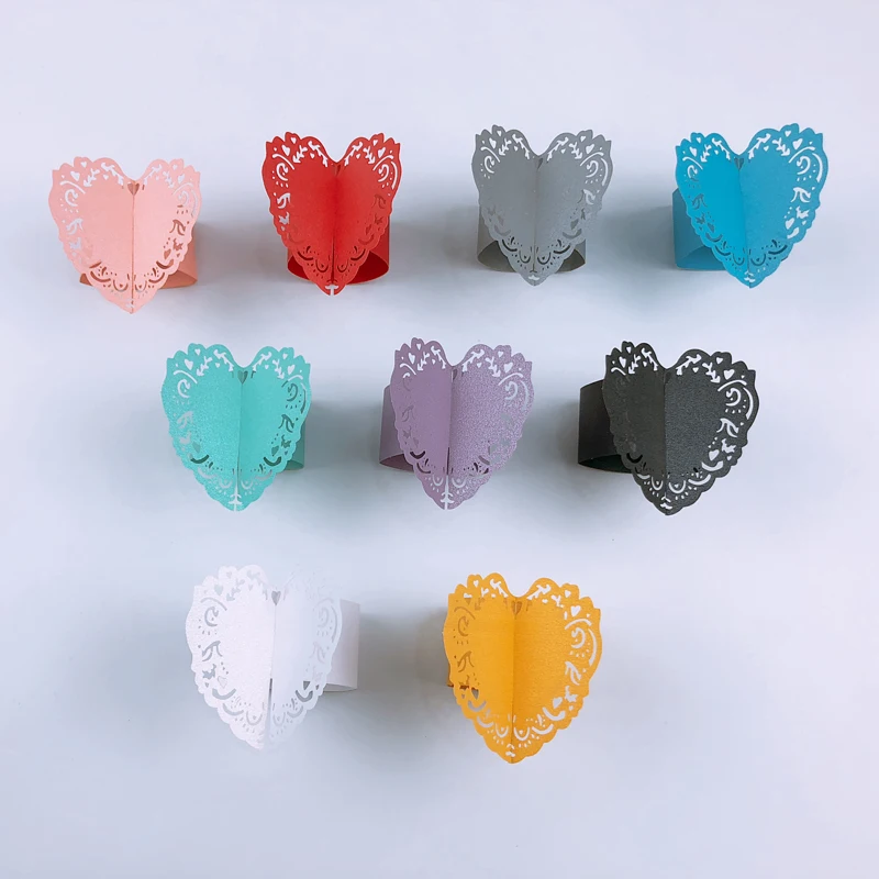 50pcs Laser Cut Napkin Rings For Dinners Lunch Tables Home Wedding Heart Style Paper Napkin Ring Wedding Table Decoration