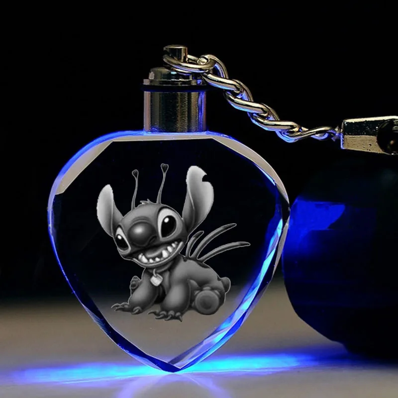 Дисней Ститч в форме сердца кристалл мультфильм брелок светодиодный кулон подарок на день рождения
