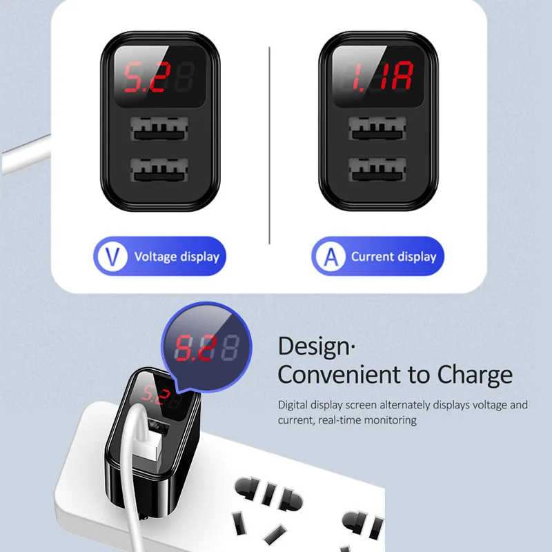 USAMS, двойное USB зарядное устройство, светодиодный дисплей, зарядное устройство для мобильного телефона, ЕС, быстрая зарядка, настенное зарядное устройство для iPhone, samsung, Xiaomi, портативное зарядное устройство